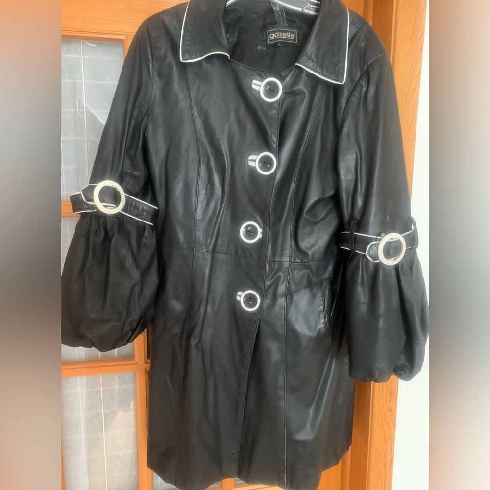 Black and White lesther Coat with Dramatic Sleeves